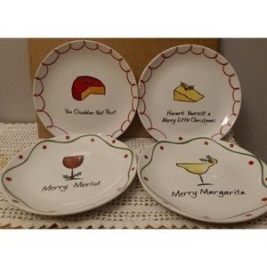 Whimsy Collection Appetizer Plates Jill Seale Wine Cheese Set Of 4 Christmas